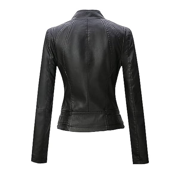 Adhdyuud Vrouwen Casual Motorfiets Pu Jas Herfst Revers Rits Faux Lederen Korte Jas Slanke Uitloper